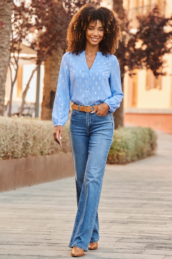 Mid Blue Slim Wide Leg Jeans