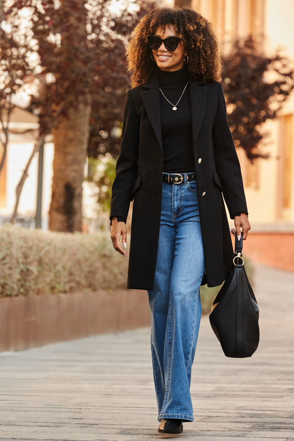 Black Gold Button Detail Coat