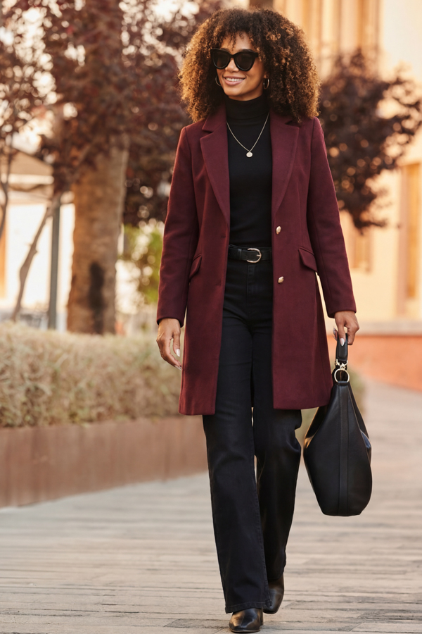 Burgundy Coat With Luxe Gold Buttons