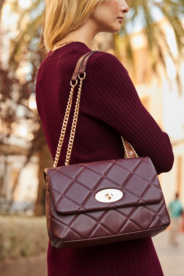 Burgundy Faux Leather Quilted Clasp Detail Cross Body Bag