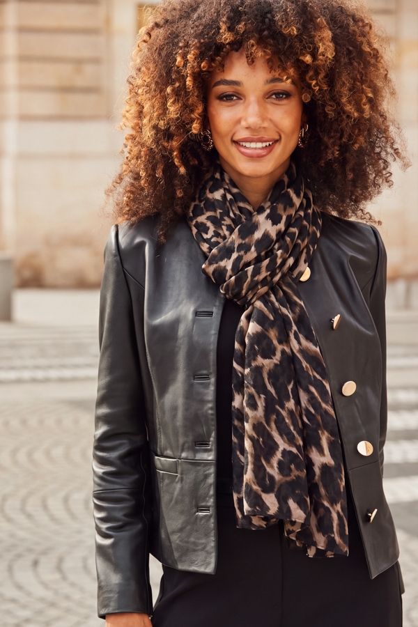Chocolate Brown Leopard Print Scarf
