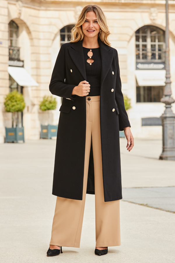 Black Double Breasted Longline Coat