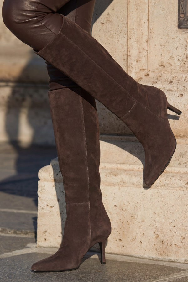 Charcoal Grey Suede Stiletto Heel Knee High Boots
