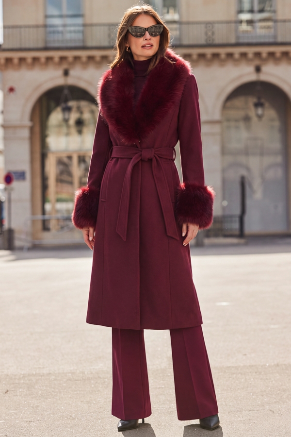 Burgundy Longline Belted 2-In-1 Coat