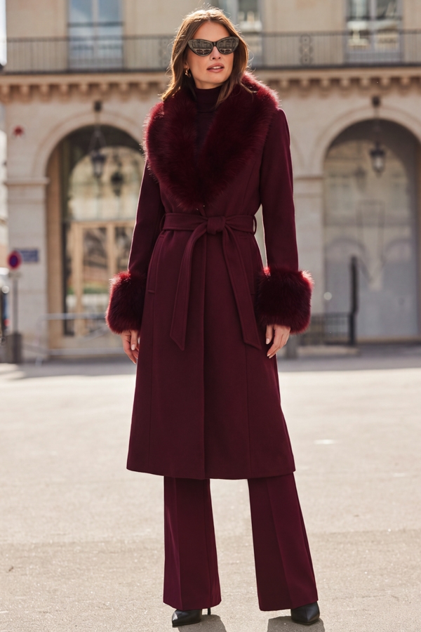 Burgundy Longline Belted 2-In-1 Coat
