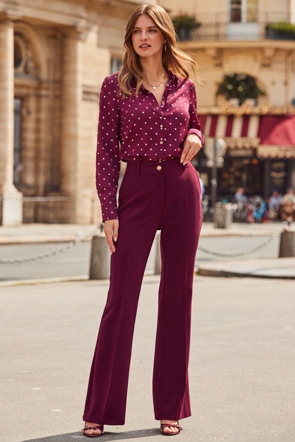 Burgundy Kick Flare Trousers