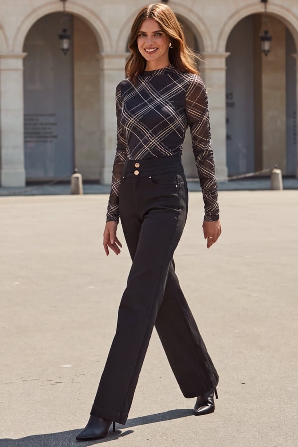 Black Contour Waist Wide Leg Jeans