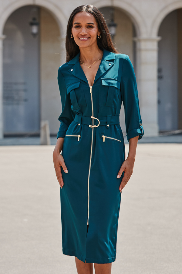 Emerald Green Utility Shirt Dress