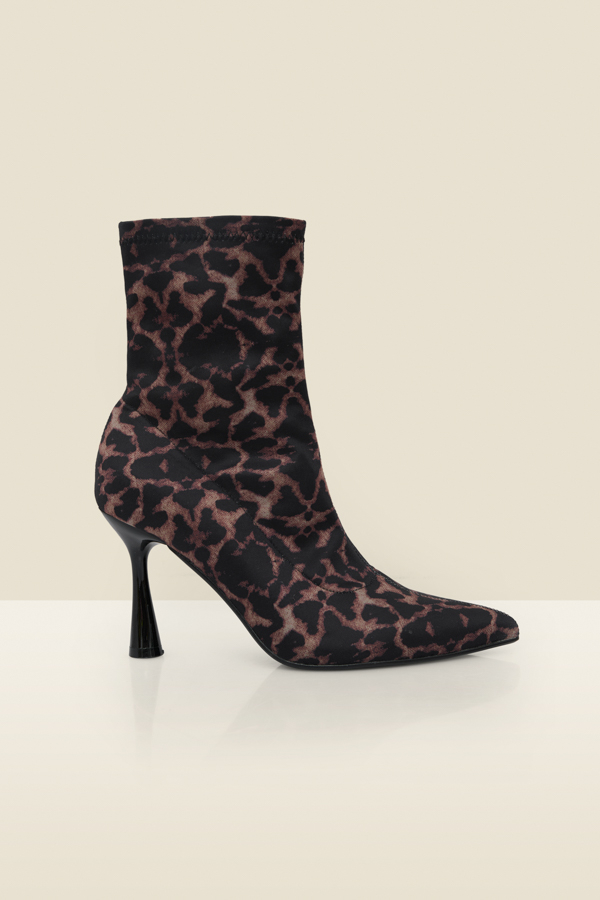 Leopard Print Flared Heel Sock Boots