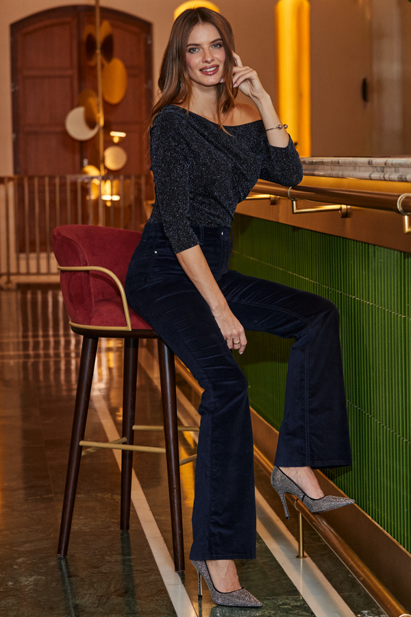 Midnight Blue Velvet Kick Flare Jeans