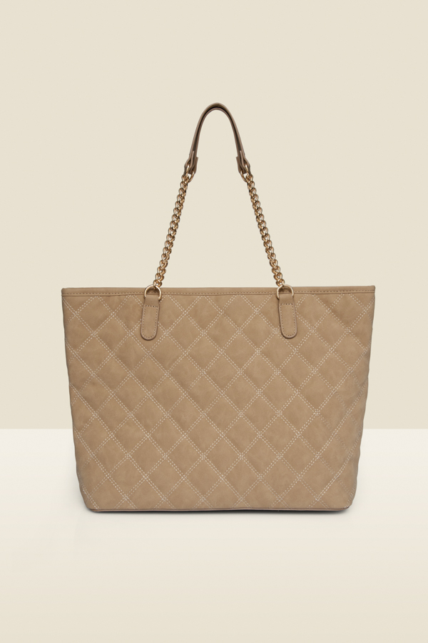 Taupe Faux Suede Quilted Tote Bag