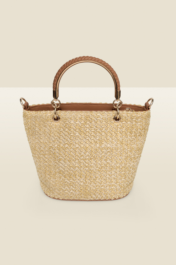 Natural Braided Handle Raffia Cross Body Bag
