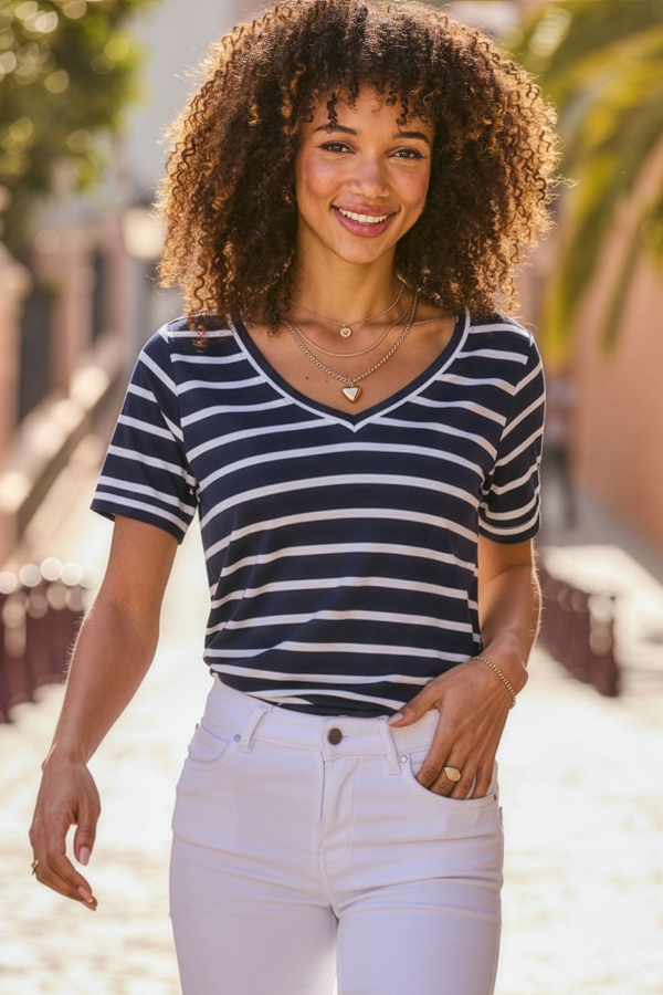 Navy Blue & Ivory Stripe Premium T-Shirt