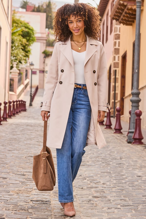 Ecru Cinched Waist Trench Coat