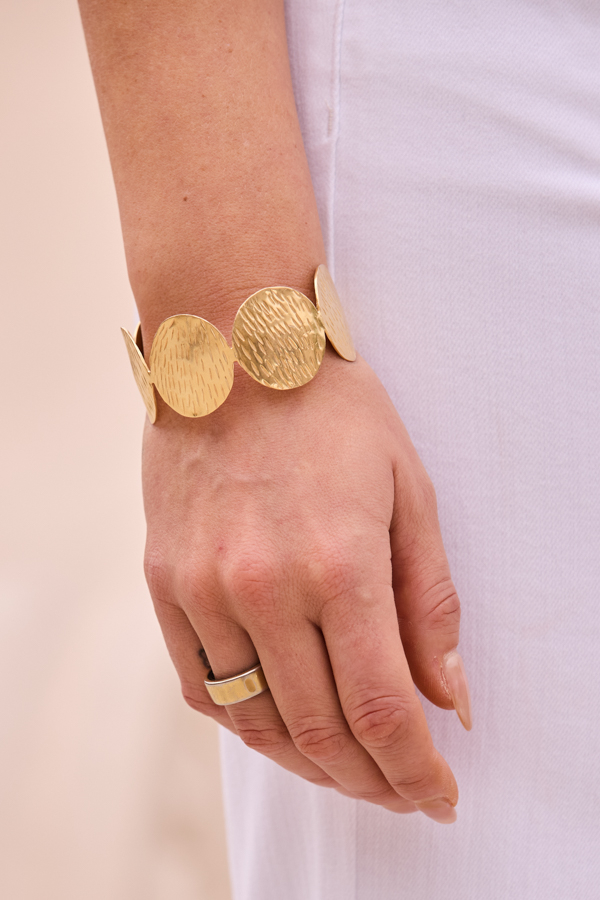 Gold Plated Chunky Circular Textured Bangle Bracelet