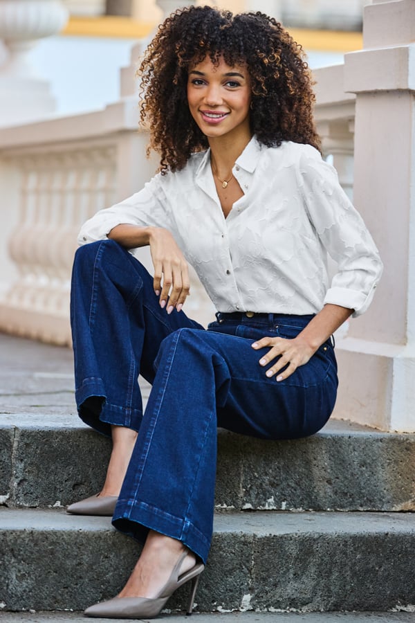 White Floral Shirt With Gold Buttons
