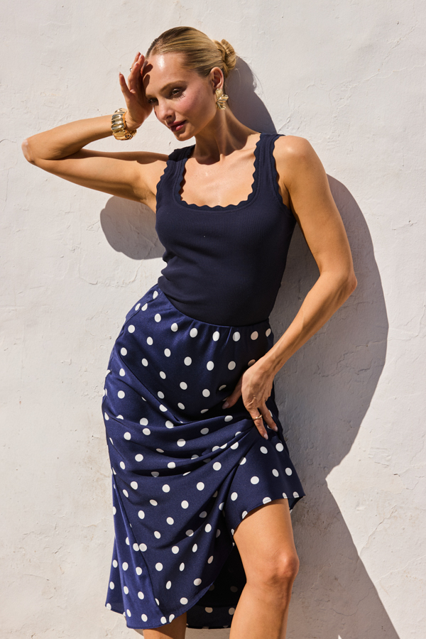 Navy Blue Scallop Edge Rib Vest