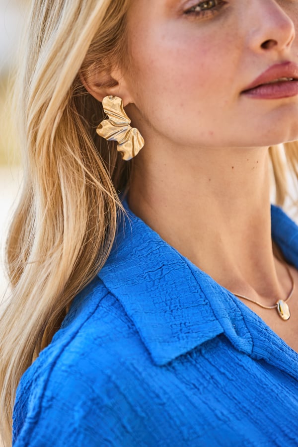 Gold Plated Hammered Floral Statement Earrings