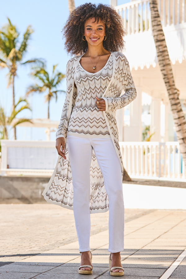 Neutral & Gold Chevron Knitted Vest Top