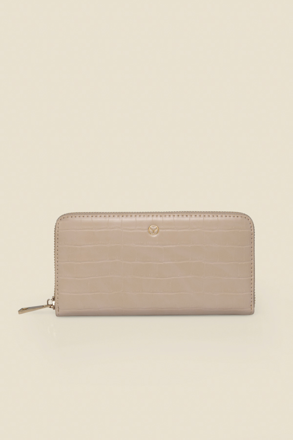 Taupe Gold Zip Croc Purse With Card Holder