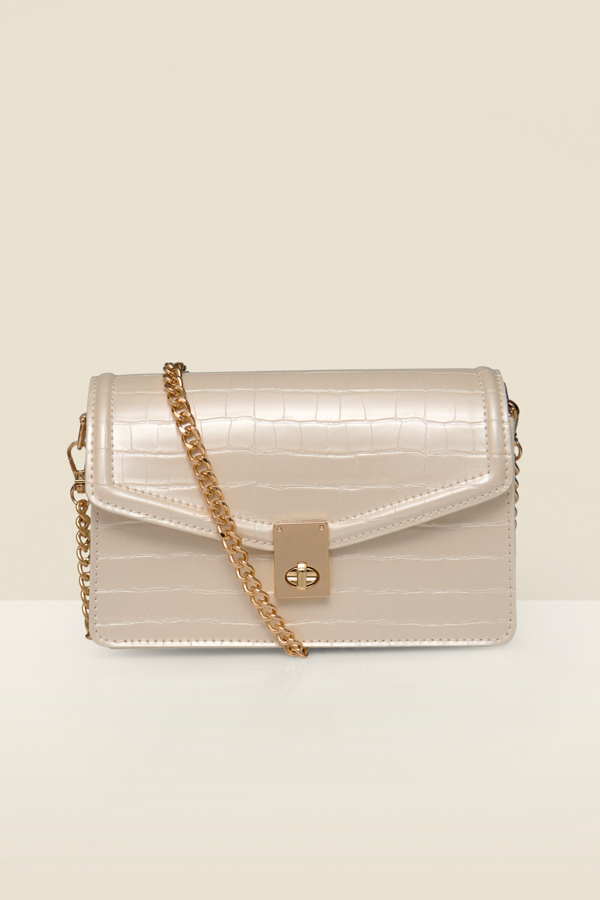 Ivory Pearl Croc Shoulder Bag