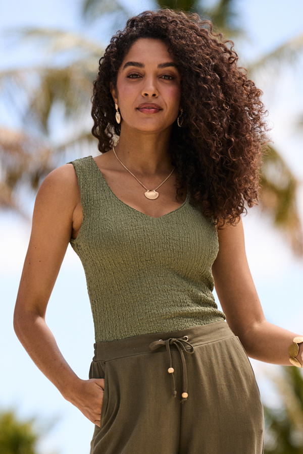 Khaki Green Textured Vest Top