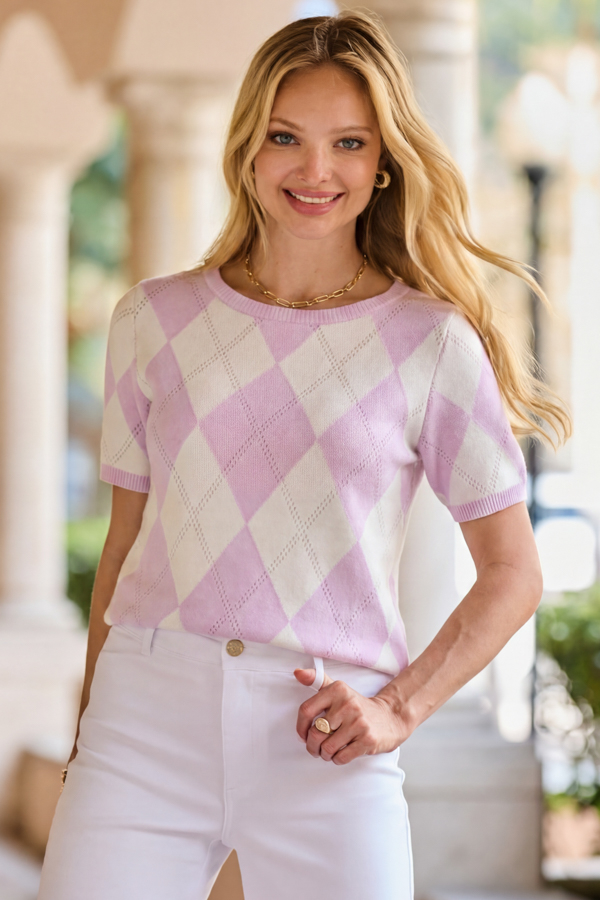 Pale Pink Argyle Knit Top