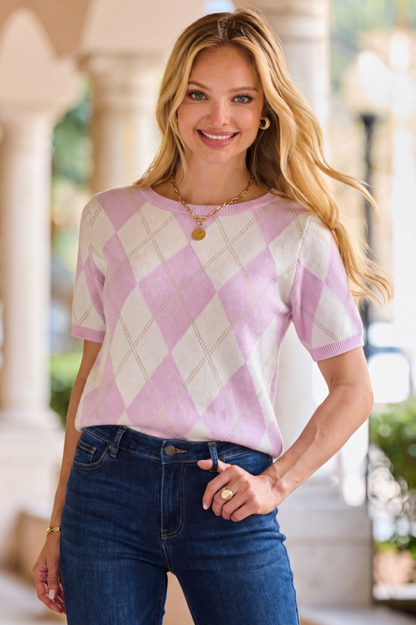 Pale Pink Argyle Knit Top