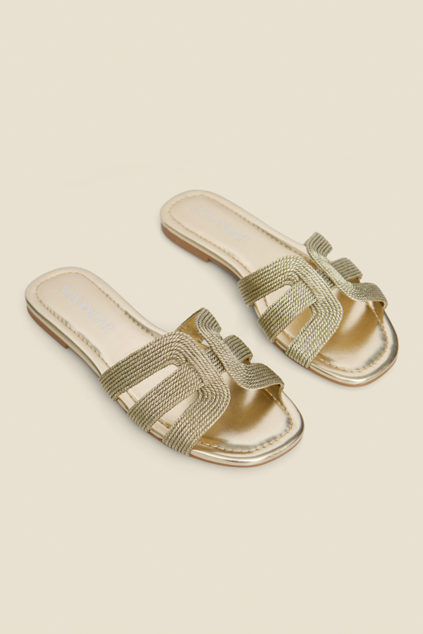 Champagne Gold Metallic Jute Flat Sandals