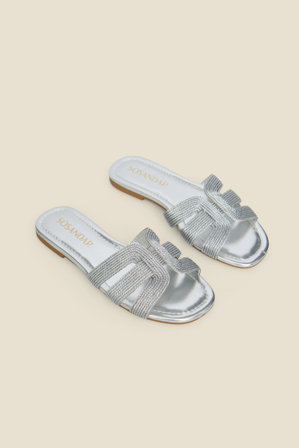 Silver Metallic Jute Flat Sandals