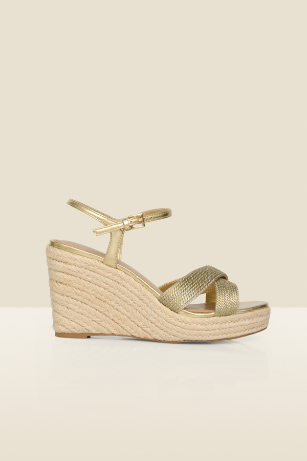 Champagne Gold Metallic Jute Wedge Espadrilles