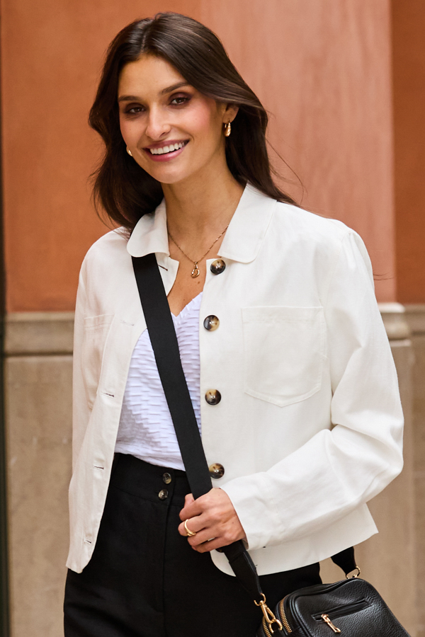 Ivory Linen Blend Button Front Jacket
