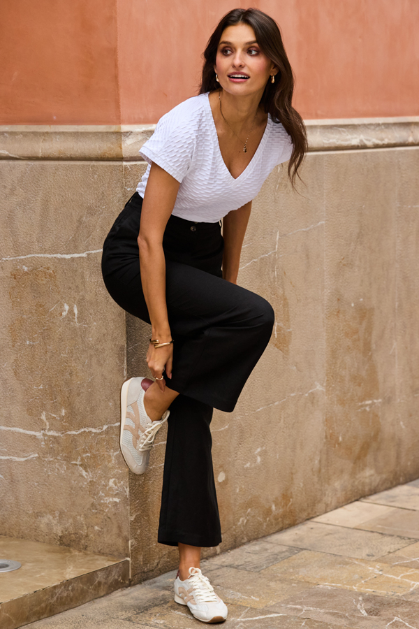Black Linen Blend Culotte Trousers