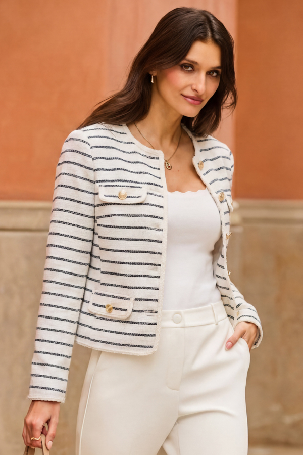 Ivory & Navy Stripe Boucle Jacket