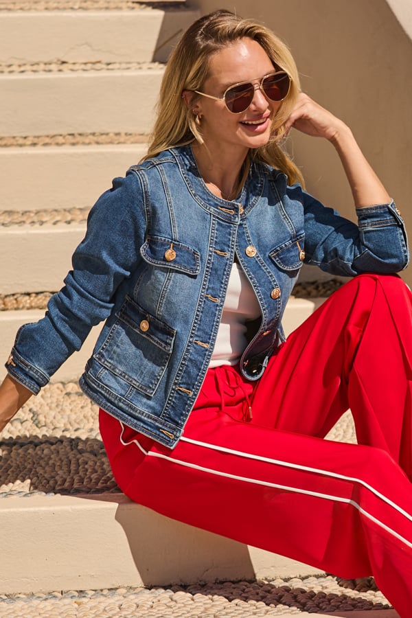 Dark Indigo Round Neck Pocket Front Denim Jacket