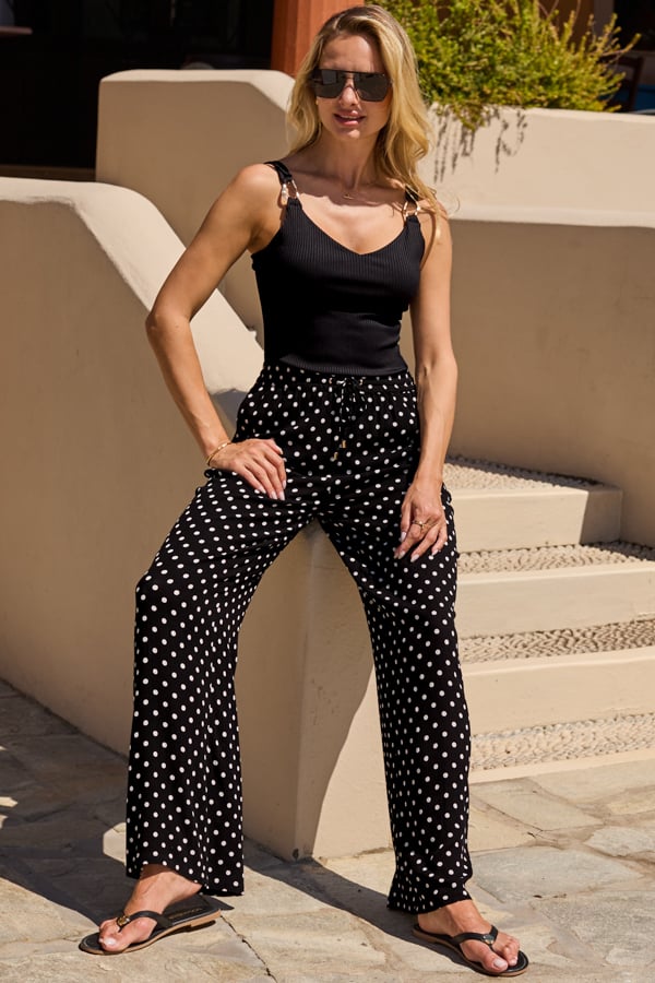Black & White Spot Print Wide Leg Trousers