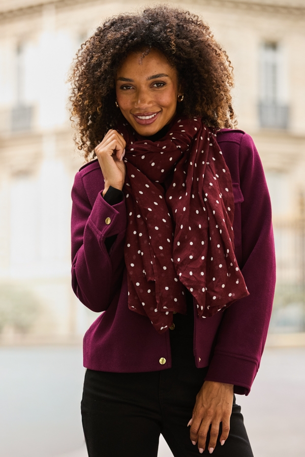 Burgundy Polka Dot Print Scarf