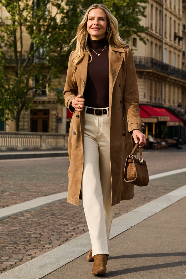 Taupe Suede Trench Coat