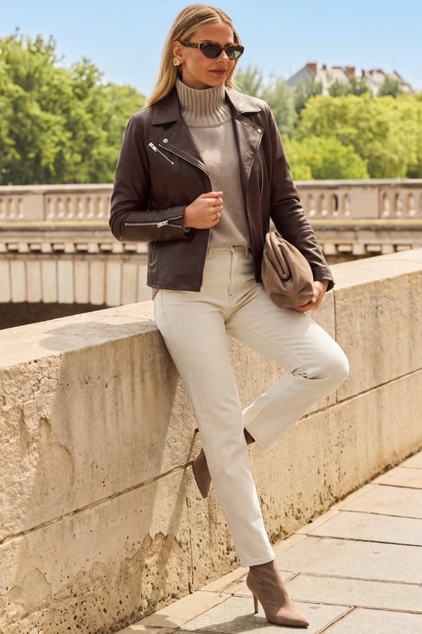 Chocolate Brown Leather Biker Jacket