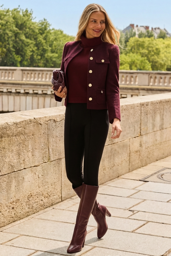 Burgundy Boucle Collarless Jacket