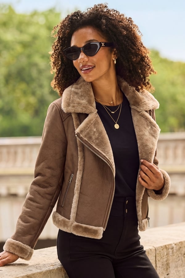 Mink Faux Shearling Aviator Jacket