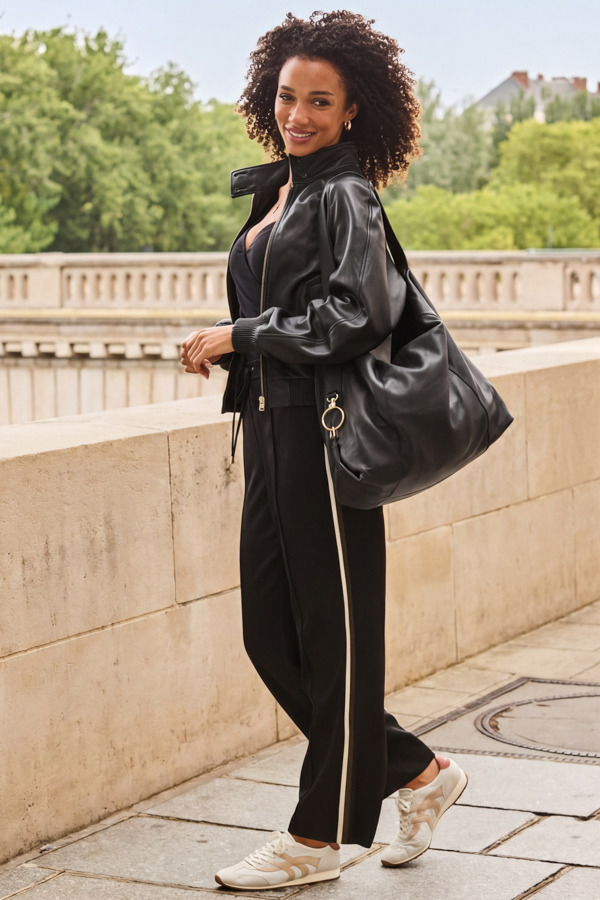 Black & Khaki Green Side Stripe Barrel Leg Trousers