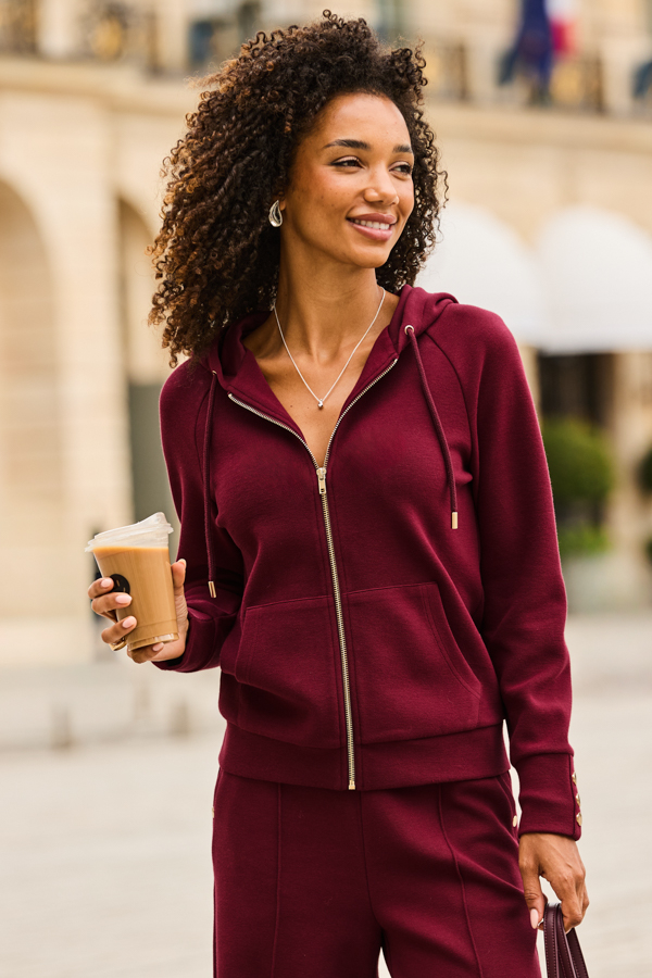 Burgundy Zip Front Hooded Sweatshirt