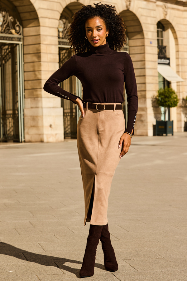 Light Tan Faux Suede Pencil Skirt