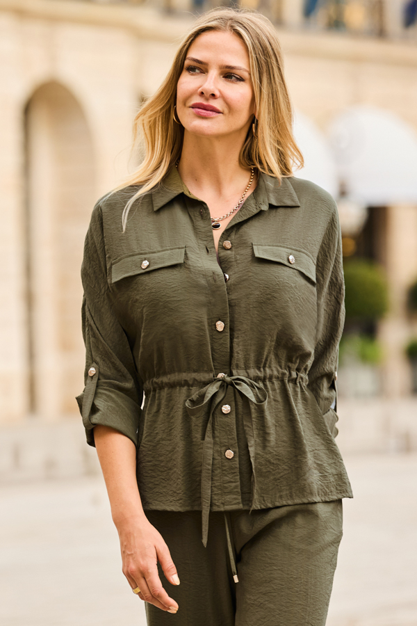 Khaki Green Tab Detail Utility Shirt