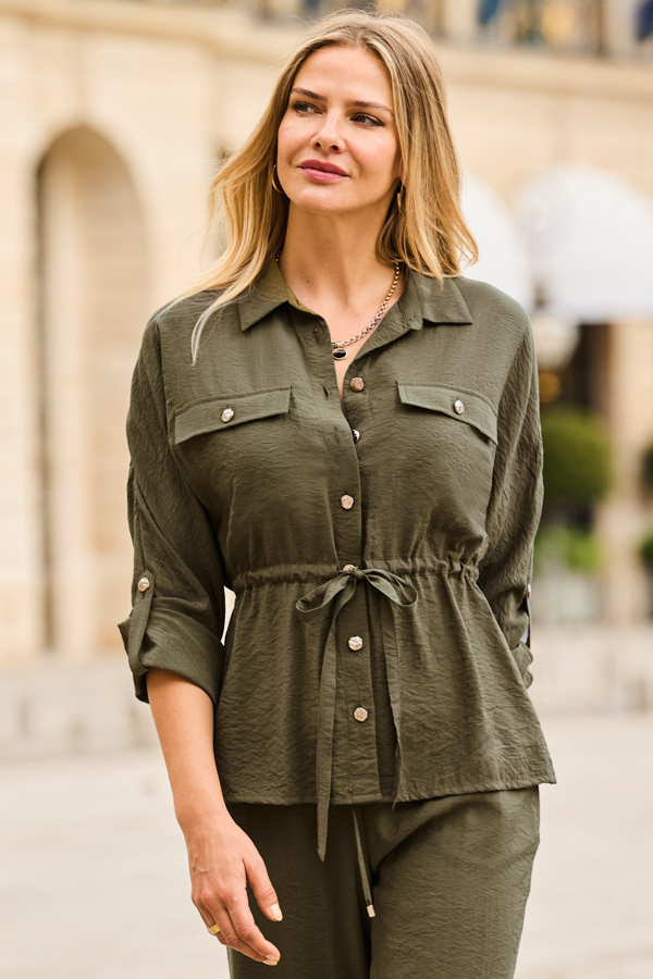 Khaki Green Tab Detail Utility Shirt