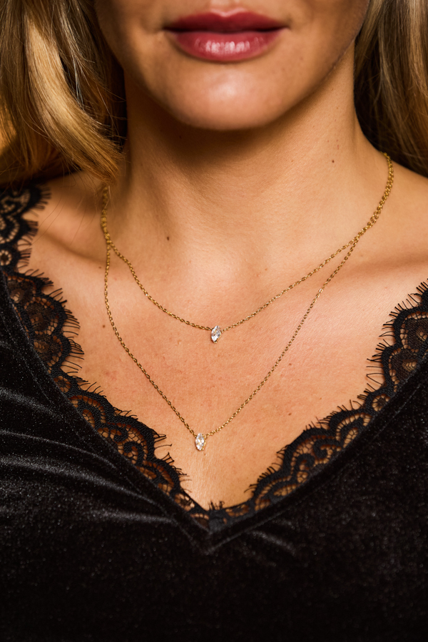 Gold Double Layered Gemstone Necklace