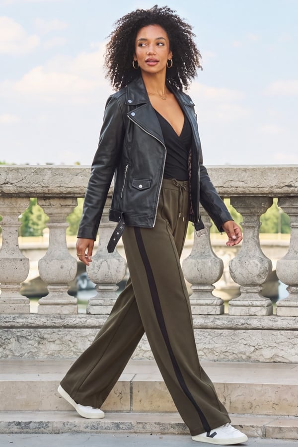 Khaki Green Side Stripe Wide Leg Trousers