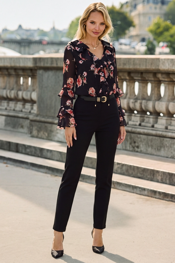 Black Gold Button Tapered Trousers
