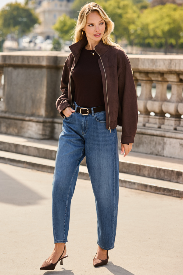 Mid Blue Barrel Leg Jeans